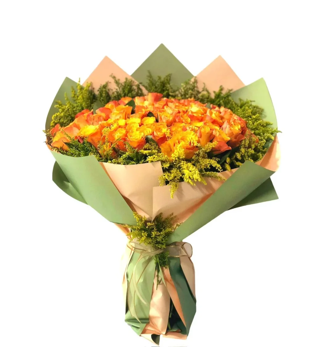 101 Turuncu Gül Buketi