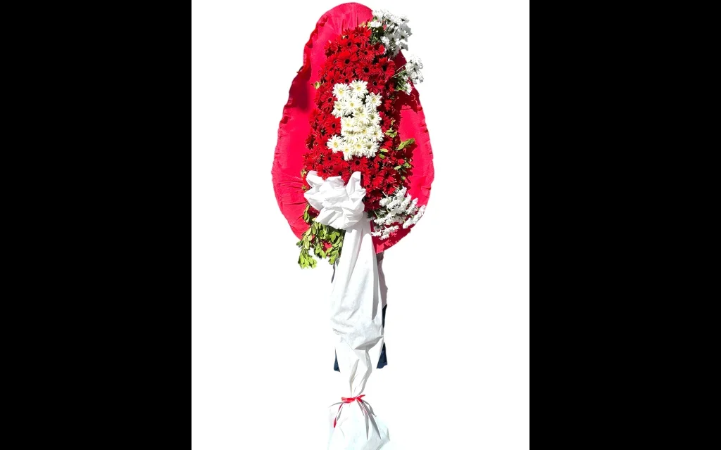 Beyaz-Kırmızı Gerberalar Tek Kat Çelenk