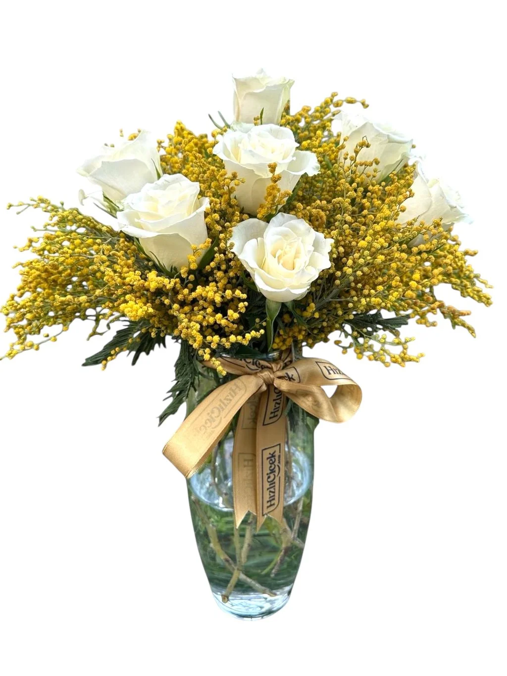 Vazoda Beyaz Gül ve Mimoza