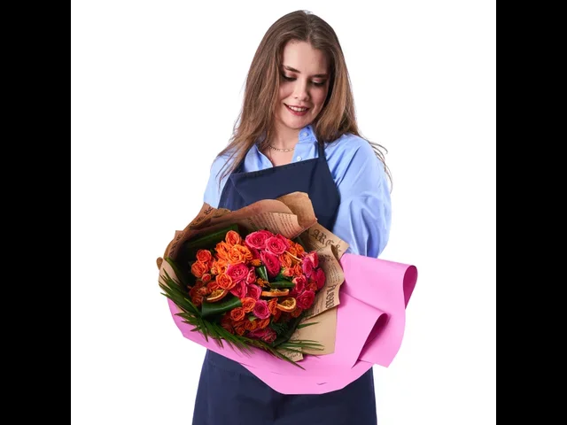 Pembe ve Turuncu Çardak Gül Buketi - 3