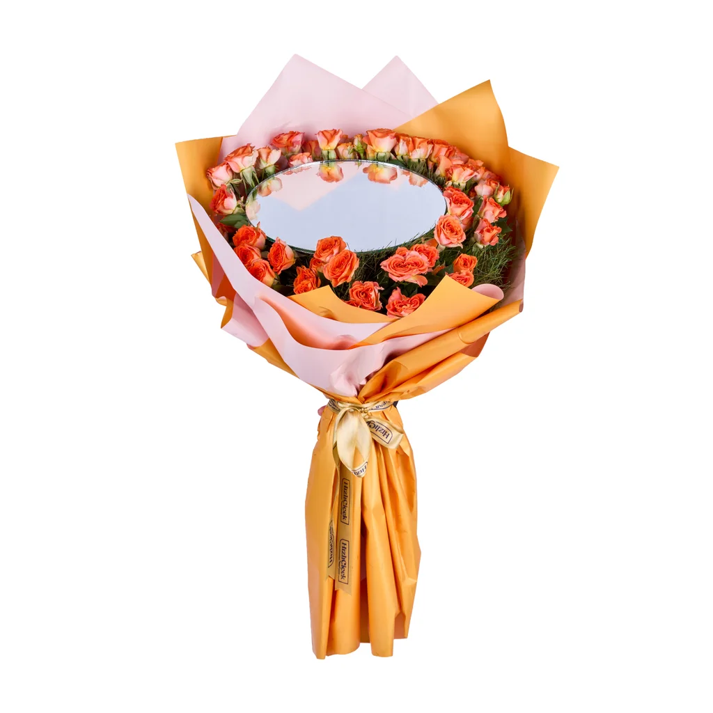 Aynalı Turuncu Çardak Gül Buketi