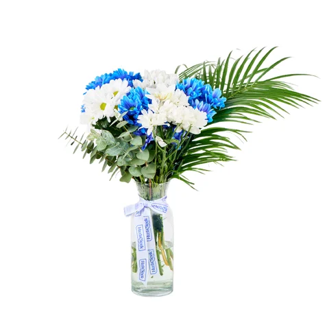 Vazoda Mavi ve Beyaz Papatyalar