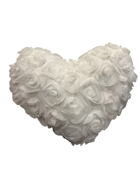 Beyaz Kalp Güllü Yastık