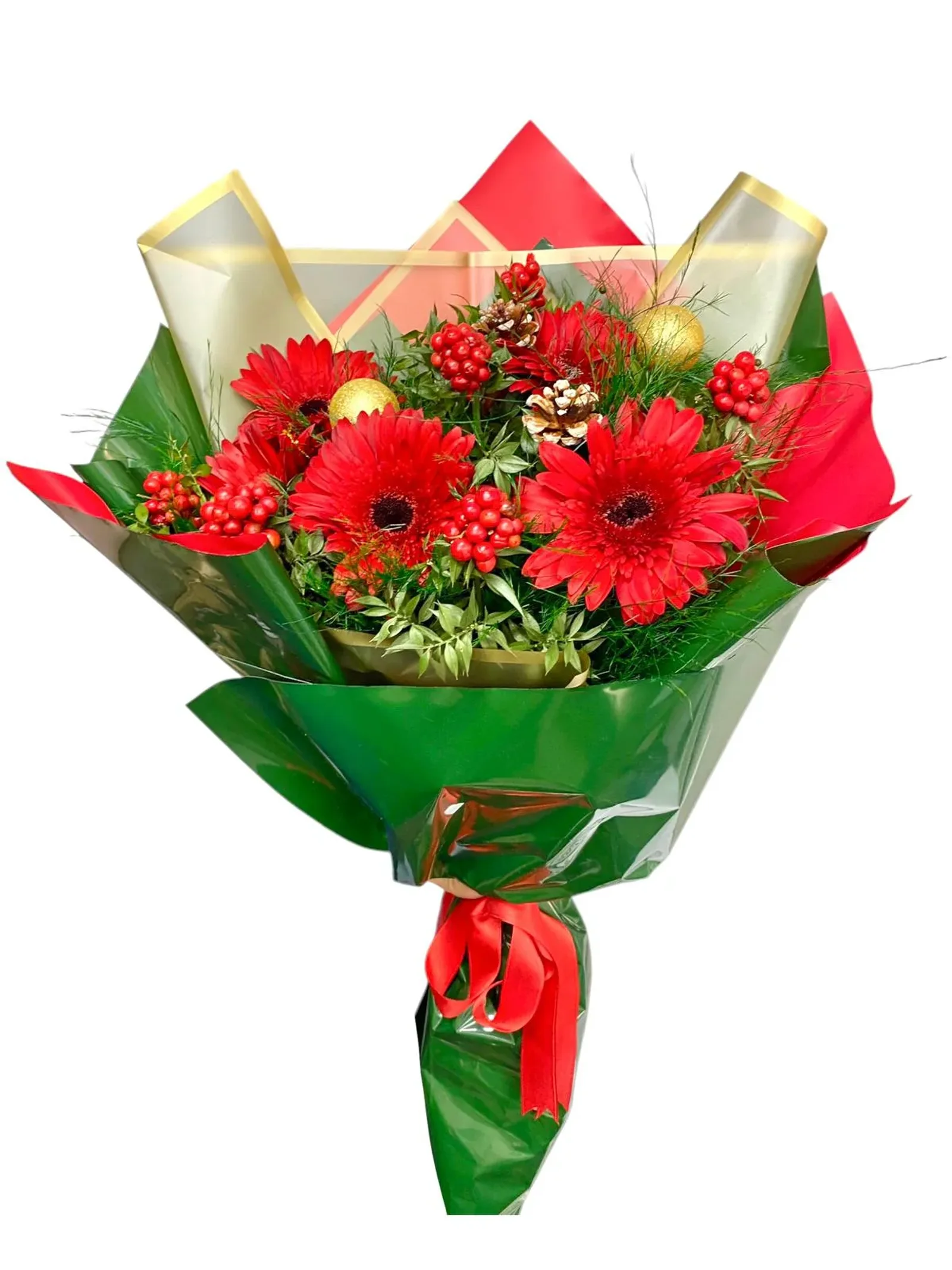 Kırmızı Gerbera & Kokina Buketi