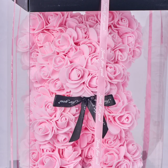 Pembe Yapay Gül Desenli Kutulu Ayıcık - 3