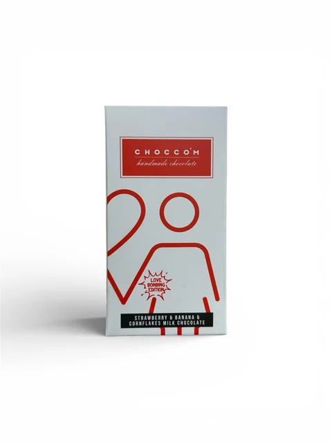 Choccom Sevgililer Günü Çilek & Muz & Mısır Gevreği Sütlü Çikolata
