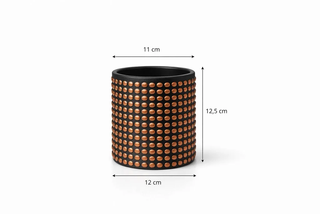 Bakır Noktalı Siyah Silindir Saksı